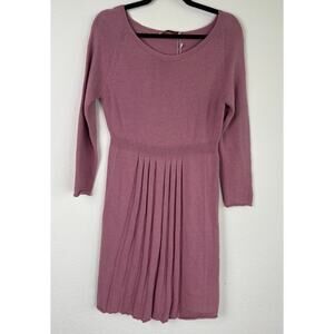 Fontana 2.0 Pink Pleated Front Scoop Neck Sweater Dress Cashmere Blend Size M